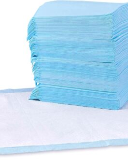 Basics Dog and Puppy Pee Pads with Leak-Proof Quick-Dry Design for Potty Training, Standard Absorbency, Regular Size, 22 x 22 Inches, Pack of 100, Blue & White