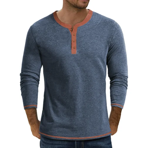 GENTS BLISS Crew Neck Henley Men Shirts Long Sleeve Shirts for Men Casual Color Block Tops