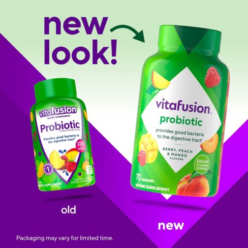 Vitafusion Probiotic Gummy Supplements, Raspberry, Peach and Mango Flavors, Probiotic Nutritional Supplements with 5 Billion CFUs, America’s Number 1 Gummy Vitamin Brand, 35 Day Supply, 70 Count - Image 4