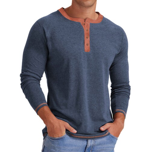 GENTS BLISS Crew Neck Henley Men Shirts Long Sleeve Shirts for Men Casual Color Block Tops - Image 5