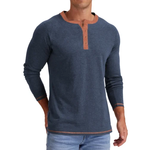 GENTS BLISS Crew Neck Henley Men Shirts Long Sleeve Shirts for Men Casual Color Block Tops - Image 4