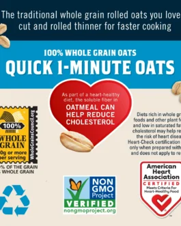 Quaker, Quick 1 Minute Oats, Oatmeal, Quick Cook Oatmeal, 42 oz Canister