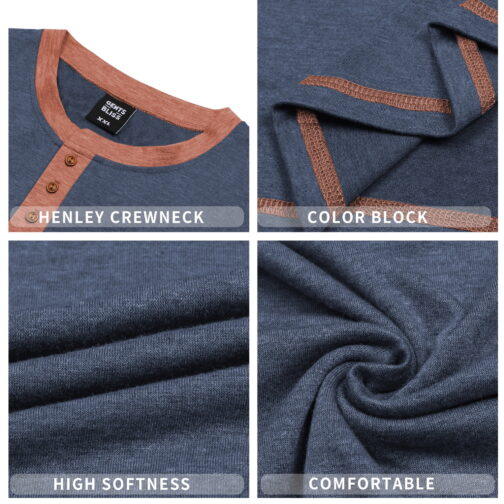 GENTS BLISS Crew Neck Henley Men Shirts Long Sleeve Shirts for Men Casual Color Block Tops - Image 2