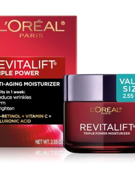 L’Oreal Paris Revitalift Triple Power Anti-Aging Face Moisturizer, Pro Retinol, Hyaluronic Acid & Vitamin C, Reduce Wrinkles 2.55 Oz