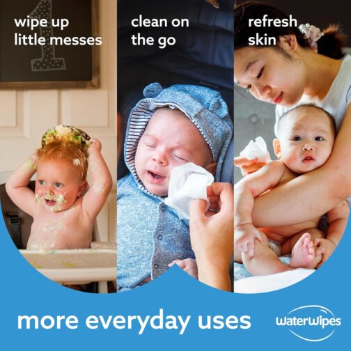 WaterWipes Plastic-Free Original Baby Wipes, 99.9% Water Based Wipes, Unscented & Hypoallergenic for Sensitive Skin - Image 3