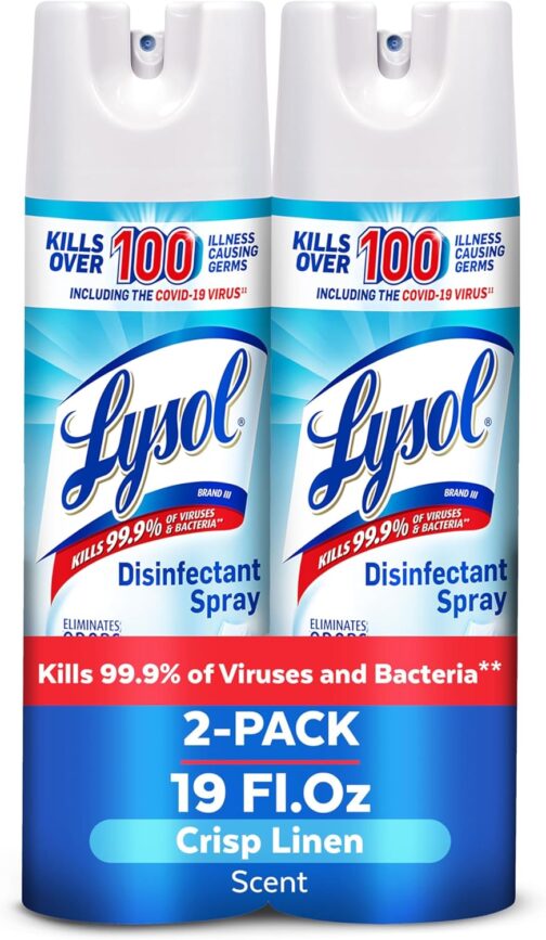 Lysol Disinfectant Spray, Crisp Linen, 19 oz (2-Pack) - Cleaning Supplies for Bathroom, Sanitizes, Deodorizes, Kills Germs, Home & Bathroom