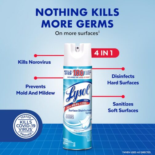 Lysol Disinfectant Spray, Crisp Linen, 19 oz (2-Pack) - Cleaning Supplies for Bathroom, Sanitizes, Deodorizes, Kills Germs, Home & Bathroom - Image 3