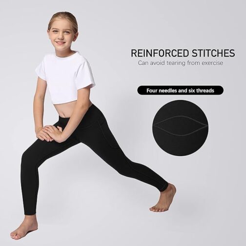 AENLLEY Yoga Active Leggings for Girls with 2 Pockets - Kids Workout Yoga Pants for Athletic (Pack of 2) - Image 4