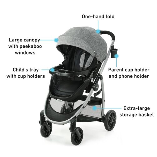 Graco Modes Pramette Travel System | Stroller & Car Seat Combo | 3-in-1 Stroller Modes | Includes Graco SnugRide 35 Infant Car Seat | Ellington - Image 4
