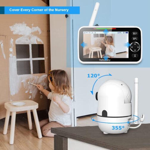 HelloBaby Upgrade Baby Monitor, 5'' Screen with 30-Hour Battery, Pan-Tilt-Zoom Video Baby Monitor with Camera and Audio No WiFi, Night Vision, VOX, 2-Way Talk, 8 Lullabies and 1000ft Range - Image 3