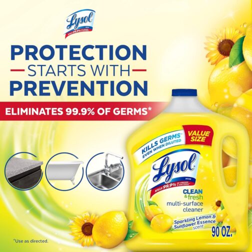 Lysol Multi-Surface Cleaner, Sanitizing and Disinfecting Pour, to Clean and Deodorize, Sparkling Lemon and Sunflower Essence, 90 Fl Oz - Image 2