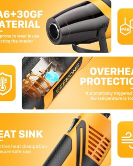 SEEKONE Mini Heat Gun, 350W 2-Temp Settings 500℉ & 842℉（260℃& 450℃） Fast Heat Hot Air Gun Tool with Reflector Nozzle and 4.9Ft Long Cable Overload Protection for Crafting, Vinyl Wrap and Shrink Tubing