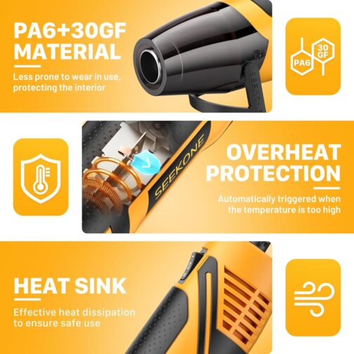 SEEKONE Mini Heat Gun, 350W 2-Temp Settings 500℉ & 842℉（260℃& 450℃） Fast Heat Hot Air Gun Tool with Reflector Nozzle and 4.9Ft Long Cable Overload Protection for Crafting, Vinyl Wrap and Shrink Tubing - Image 2