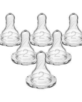 Dr. Brown’s Natural Flow Level 2 Narrow Baby Bottle Silicone Nipple, Medium Flow, 3m+, 100% Silicone Bottle Nipple, 6 Count