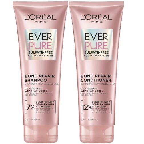 L'Oreal Paris EverPure Sulfate-Free Vegan Hair Care Kit - Shampoo and Conditioner to Strengthen and Repair Hair Bonds (Packaging May Vary