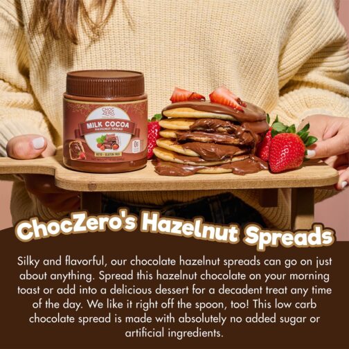 ChocZero Milk Chocolate Hazelnut Spread - Keto Friendly, No Sugar Added, Best Low Carb Dessert, Perfect Topping for Almond Flour Pancakes, Naturally Sweetened with Monk Fruit (1 jar, 12 oz) - Image 2