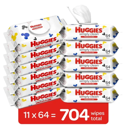 Huggies Simply Clean Unscented Baby Diaper Wipes, 11 Flip-Top Packs (704 Wipes Total), Packaging May Vary - Image 3