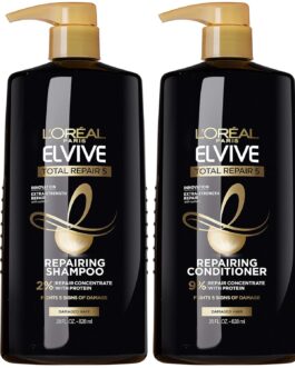 L’Oreal Paris Elvive Total Repair 5 Repairing Shampoo and Conditioner for Damaged Hair, 28 Ounce (Set of 2)