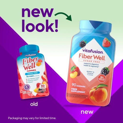 Vitafusion Fiber Well Sugar Free Fiber Supplement, Peach, Strawberry And Blackberry Flavored Supplements, 90 Count - Image 3