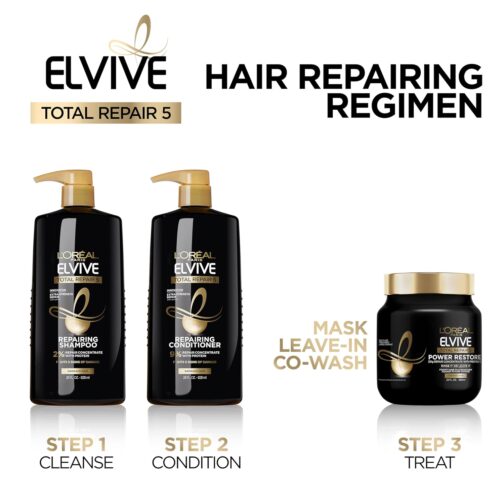 L'Oreal Paris Elvive Total Repair 5 Repairing Shampoo and Conditioner for Damaged Hair, 28 Ounce (Set of 2) - Image 5
