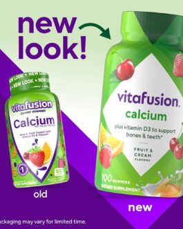 vitafusion Chewable Calcium Gummy Vitamins for Bone and Teeth Support, Fruit and Cream Flavored, America’s Number 1 Gummy Vitamin Brand, 50 Day Supply, 100 Count