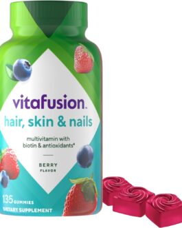 Vitafusion Gorgeous Hair, Skin & Nails Multivitamin plus Biotin and Antioxidant vitamins C&E, Raspberry Flavor, 135ct (45 day supply), from America’s Number One Gummy Vitamin Brand