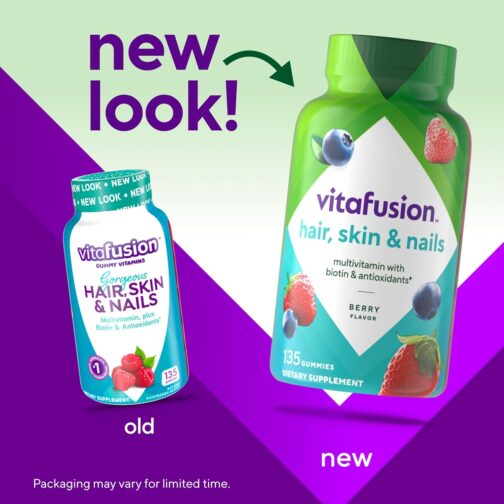 Vitafusion Gorgeous Hair, Skin & Nails Multivitamin plus Biotin and Antioxidant vitamins C&E, Raspberry Flavor, 135ct (45 day supply), from America’s Number One Gummy Vitamin Brand - Image 3