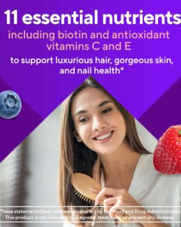 Vitafusion Gorgeous Hair, Skin & Nails Multivitamin plus Biotin and Antioxidant vitamins C&E, Raspberry Flavor, 135ct (45 day supply), from America’s Number One Gummy Vitamin Brand