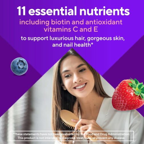 Vitafusion Gorgeous Hair, Skin & Nails Multivitamin plus Biotin and Antioxidant vitamins C&E, Raspberry Flavor, 135ct (45 day supply), from America’s Number One Gummy Vitamin Brand - Image 2
