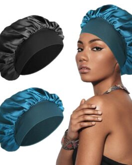 SWEET VIEW Silk Bonnet, Silk Hair Wrap for Sleeping, Soft and Comfortable Satin Sleep Cap, Black, Peacock Blue