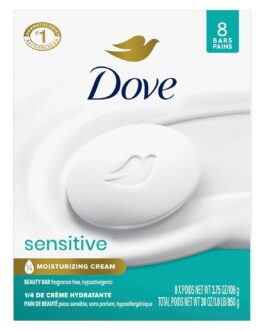 Dove Beauty Bar Soap Sensitive, 8 Bars for Sensitive Skin, Fragrance Free and Hypoallergenic 3.75 oz