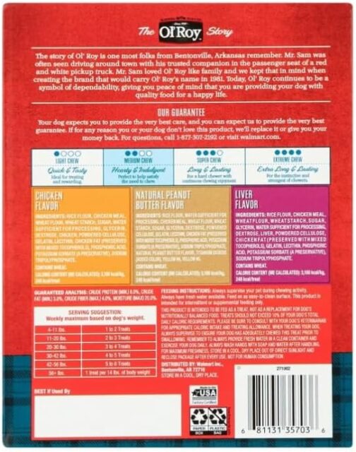 Ol's ~ Roy Munchy Bone Dog Treats Variety Pack in Chicken, Liver, and Peanut Butter Flavors for Medium and Large Dogs, 21 Count (Pack of 1) - Image 3