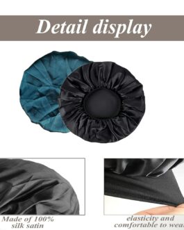 SWEET VIEW Silk Bonnet, Silk Hair Wrap for Sleeping, Soft and Comfortable Satin Sleep Cap, Black, Peacock Blue