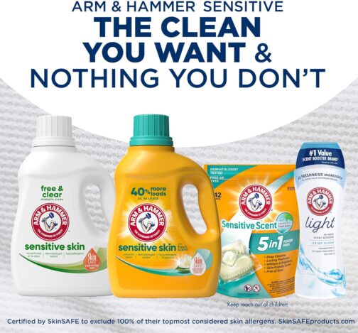 Arm & Hammer Sensitive Skin Free & Clear, 140 Loads Liquid Laundry Detergent, 140 Fl oz Visit the Arm & Hammer Store - Image 3