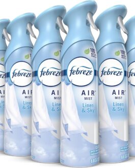 Febreze Air Mist Air Freshener Spray, Odor-Fighting Room Spray, Air Fresheners for Home and Bathroom and Kitchen, Aerosol Can, Linen & Sky Scent, 8.8oz, 6 Count