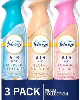 Febreze Air Mist Air Freshener Spray, Odor-Fighting Room Spray for Home and Bathroom and Kitchen, Aerosol Can, Refresh & Energize, Soothe & Restore, Romance & Desire Scent, 8.8oz, 3 Count