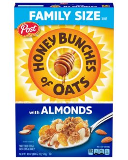 Post Honey Bunches of Oats with Almonds Breakfast Cereal, Honey Cereal with Granola Clusters and Sliced Almonds, Family Size Cereal, 18 OZ Box