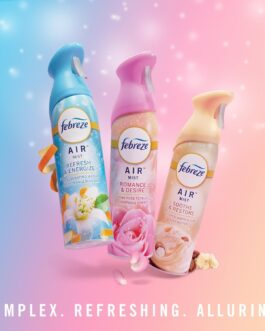 Febreze Air Mist Air Freshener Spray, Odor-Fighting Room Spray for Home and Bathroom and Kitchen, Aerosol Can, Refresh & Energize, Soothe & Restore, Romance & Desire Scent, 8.8oz, 3 Count