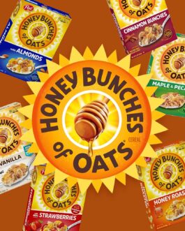 Post Honey Bunches of Oats with Almonds Breakfast Cereal, Honey Cereal with Granola Clusters and Sliced Almonds, Family Size Cereal, 18 OZ Box
