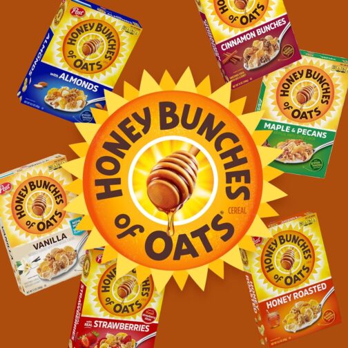 Post Honey Bunches of Oats with Almonds Breakfast Cereal, Honey Cereal with Granola Clusters and Sliced Almonds, Family Size Cereal, 18 OZ Box - Image 2