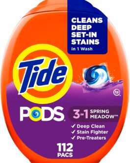 Tide PODS Laundry Detergent Pacs, Spring Meadow Scent, 112 Count, Concentrated Laundry Soap Detergent, Stain Remover and Color Protector, Tide PODS Laundry Detergent