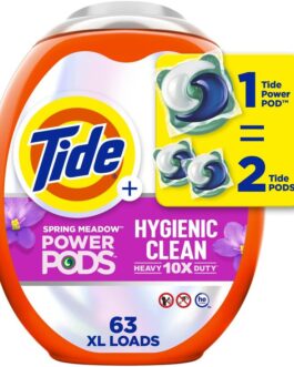 Tide Hygienic Clean Heavy 10x Duty Power PODS Laundry Detergent Pacs, Spring Meadow, 63 count, For Visible and Invisible Dirt